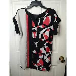 $Worthington Women M Cap Sleeve Semi Sheer Tunic Pullover Abstract Colorblock...